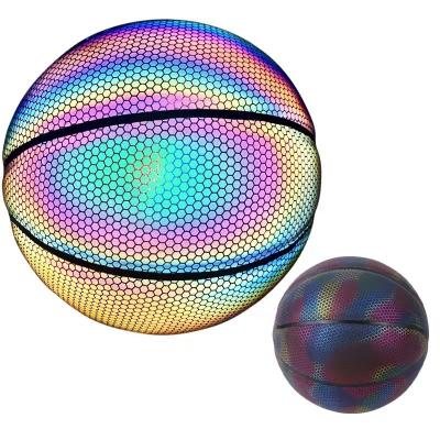 China HuiBo Factory Direct Sales Fiber Super Star Reflective Basketball Lights Holographic Cheap Basketball Balls OEM F-1001 for sale