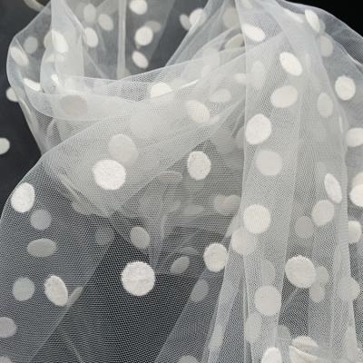 China Breathable Hot Selling Clothing Women Material Textiles Flocking Mesh Tulle White Polka Dot For Girls Dresses Clothes Clothing for sale