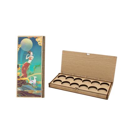 China Custom New Design Handmade Wooden Cosmetic Empty Eyeshadow Box Eyeshadow Packaging Bamboo Palette for sale