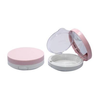 China Classic Recycled Materials Around Pink Makeup Packaging Container Around Empty Plastic Powder Compact Case for sale