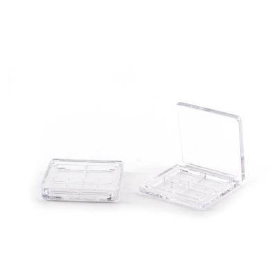 China Recycled Materials Empty Square Clear Plastic 4 Pans Palette Mini Transparent Transparent Eyeshadow Compact Packaging Box for sale