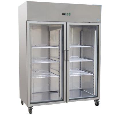 China Commercial Upright Single-Temperature S/S Double Door Glass Refrigerator for sale