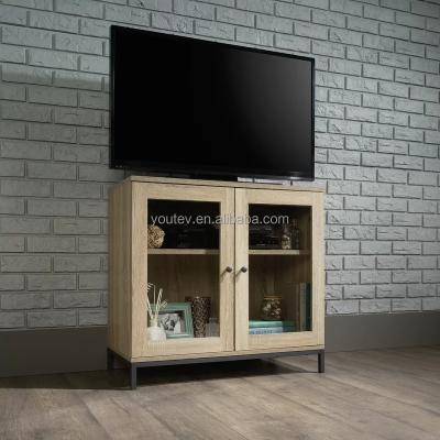 China Modern Convertible Two Door TV Stand and Coffee Table Living Room Accent Glass Cabinet for sale