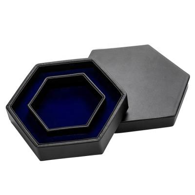 China Die Cut Stand Top Fashion Leatherette Hexagon Die Cut Box With Lid Desk Tote Felt DND Die Tray for sale