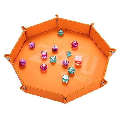 China Dice Rack Custom Logo DND RPG Table Games Set Rack Storage Organizer PU Leather Dice Tray for sale