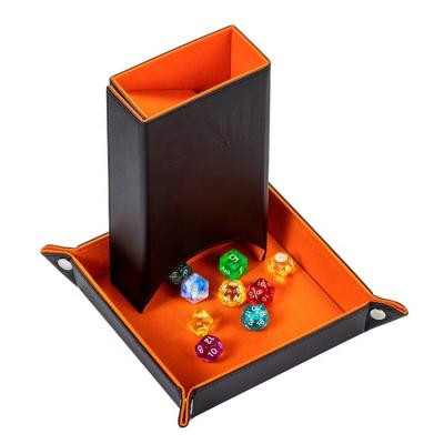 China Storage Tray Customized Table Game Accessory DND Foldable Leather Die Cut Tower with Die Tray for sale