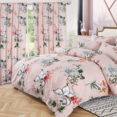 China Top Selling Nondisposable Guaranteed Quality Style Polyester Single Sheets And Flower Curtain Set for sale