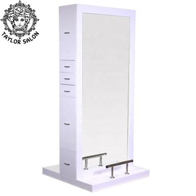 China Durable Salon Furniture Modern Makeup Styling Stations Luxury Portable Double Sided Mirror Station With Drawers for sale