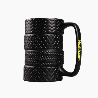 China Novelty Design Sustainable Tire Shape Ceramic Mug 400ML Printed With Your Logo for sale