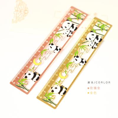 China Cute Panda Ruler Benchmarks Small Student Metal Bulk Stock Gift Stationery Retro Portable Gold Bench Markers for sale