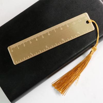 China Benchmark 12cm Portable Metal Retro Gift Stationery Small Student Metal Brass Ruler With Tassel for sale