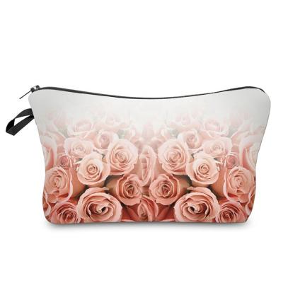 China Fashion Fashion Rose Flower Design Soft Polyester Printed Storage Bag Cosmetic Bag Makeup Bag for sale