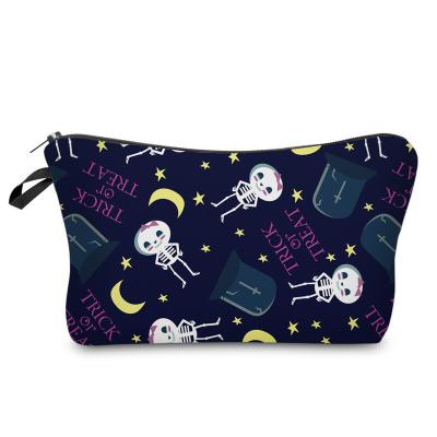 China Durable Halloween Cosmetic Bag Waterproof Printing Skull Travel Cosmetic Bag Customize Logo For Travel for sale