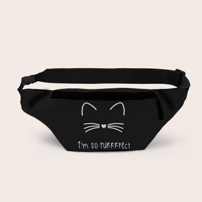 China Waterproof Waist Bag 3D Printed Cat Fanny Pack Elegant Black Waterproof Pouch Bag For Men And Women for sale