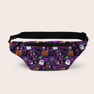 China Waterproof Purple Waist Bag Halloween Pattern 3D Printing Exquisite Zipper Pouch Fanny Pack For Women for sale