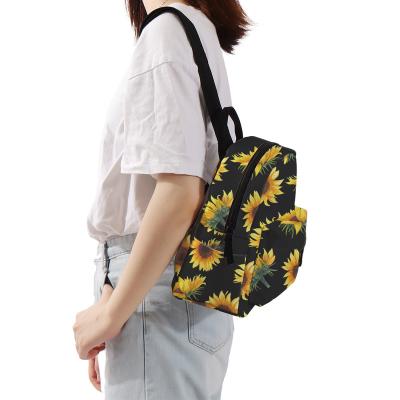 China Fashionable Wholesale China School Bag Sunflower Printing Black Backpack Waterproof Small for sale