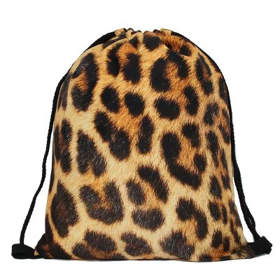 China Waterproof Manufacturer Direct Sales 3D Digital Printing Drawstring Backpack Leopard Drawstring Bag Storage Bag for sale