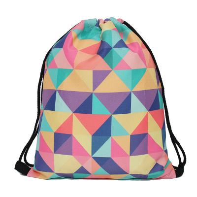 China 2021 Waterproof New Fashion Promotional 3D Printing Polyester Drawstring Bag Geometric Drawstring Bag For Women for sale