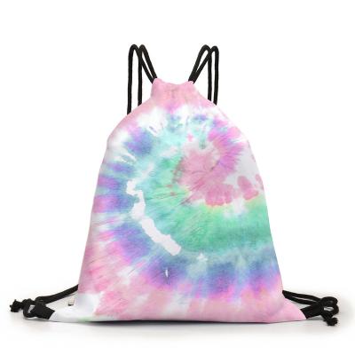 China Waterproof Women Fashion Drawstring Bag Gorgeous Tie Dyed Shoulder Bag Men Drawstring Travel Casual Backpack for sale