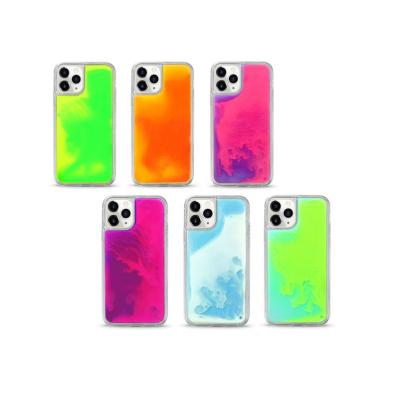 China Shockproof Wholesales 2021 Luminous Glowing Neon Liquid Sand Case Quicksand Glitter Phone Case For iPhone 11 12 Pro Max for sale