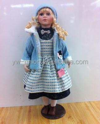 China Lovely cartoon toy new design porcelain doll with skyblue coat for sale