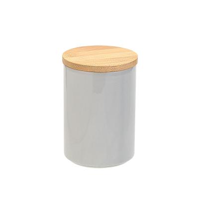 China Custom Ceramic Airtight Seal Porcelain Storage Food Jar With Wooden Lids Ceramic Lids for sale