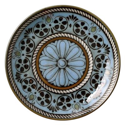 China Sustainable Japanese Style Creative Round Dish Flat Plate Type Printed Ceramic Pastry Dish Tableware for sale