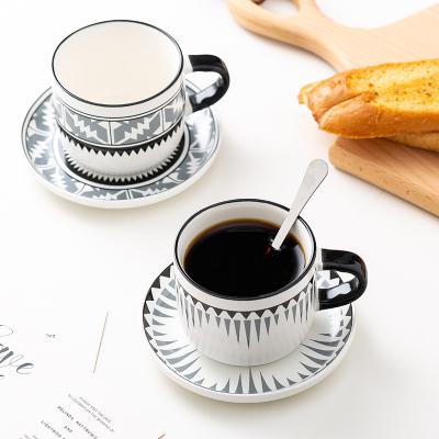 China Sustainable Ceramic Coffee Cup and Saucer for Flat Latte Cup Cappuccino Double Espresso Coffee Cup for sale