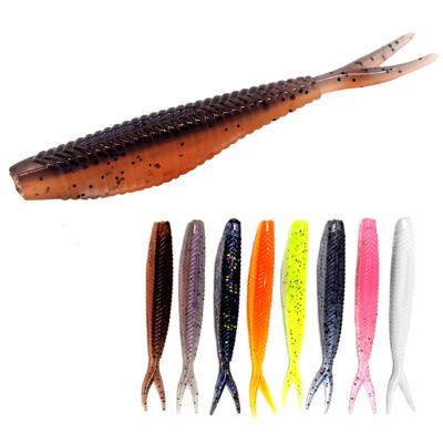 China Soft Plastic Fishing Lure 6cm 1.5g Split Tail Flounder 20pcs Groundbait Bass Trout Crappie Walleye SFL-004 for sale