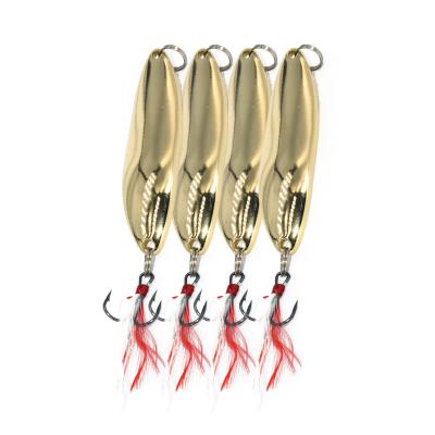 China Factory Price Pike Diving Lure With Feather Treble Tail Hook Metal Brass Spoon Fishing Lure S1201-21-G for sale