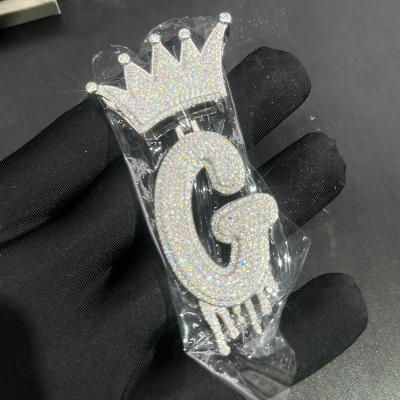 China High Quality Luxury/Hiphop Fashion Custom Jewelry White Gold Plated Silver VVS Moissanite Diamond Iced Out Raindrop Crown Letter G Pendant Necklace for sale