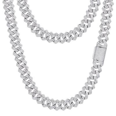 China Factory Price 14mm Wand D Color VVS Moissanite Diamond Miami Cuban Link Chain High Quality Pure Silver/Hiphop New Arrival Necklace for sale