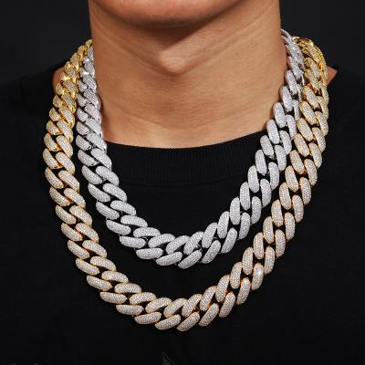 China Wholesale High Quality/Hiphop Solid Gold Plated 20mm 925 Sterling Silver VVS Moissanite DIamond Iced Out Cuban Link Chain for sale