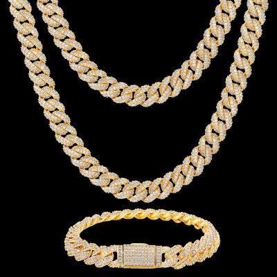 China High Quality Women/Men Hip Hop Wholesale Hip Hop Jewelry 10mm Full Crotch Set VVS Lab Synthetic Moissanite Iced Out Cuban Link Chain Necklace for sale