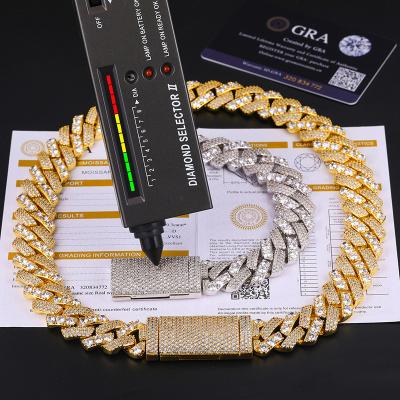 China Custom Diamond 18mm High Quality/Hiphop Hip Hop Jewelry High End VVS Moissanite Iced Out Cuban Link Chain Necklace For Men for sale