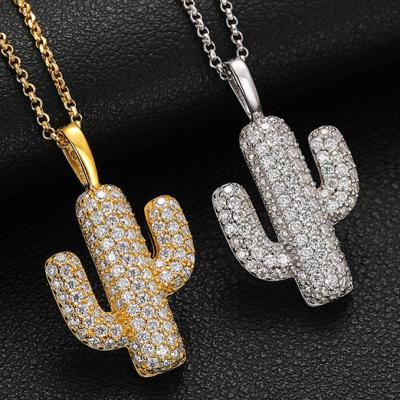 China High Quality/Hiphop Manufacturer Wholesales Jewelry 14K Gold Plated 925 Sterling Silver VVS D Color Moissanite Cactus Pendant Necklace for sale