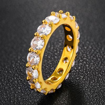 China High Quality High Quality / Real Hiphop Gold Plated 100% 925 Silver Prong Set 1 Row VVS Moissaniite Wedding Band Ring For Men Women for sale