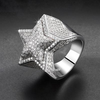 China Factory Service Custom 925 Sterling Silver VVS Moissanite Diamond Iced Out Star Hip Hop Jewelry High Quality OEM/ODM Men Ring for sale