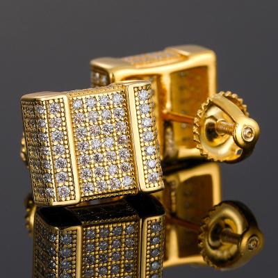 China High Quality Special Square/Hiphop Thin Hip HopJewelry Shape Earrings 18K Gold Plated 925 Sterling Silver VVS Moissanite Earring Stud for sale