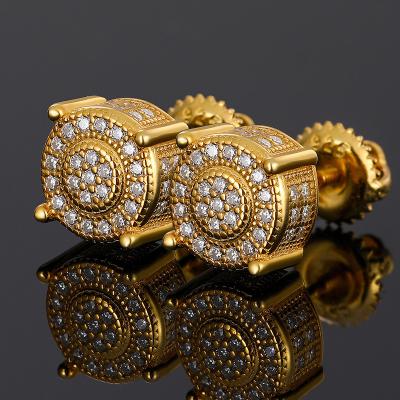 China High Quality/Hiphop Hot Selling Hip Hop Jewelry Micro Pave 18K Gold Plated 925 Sterling Silver VVS Moissanite Stud Earrings for sale