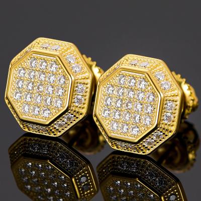 China High Quality Hexagon/Hiphop Jewelry Hip Hop Women Men Iced Out Stud Earrings Gold Plated 925 Sterling Silver VVS Moissanite Stud Earrings for sale