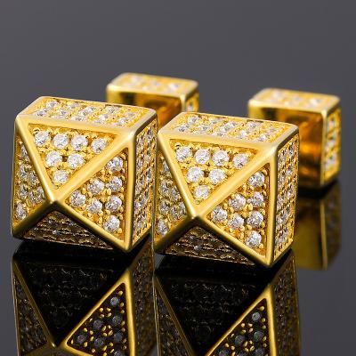 China High Quality / Fine Hiphop Double Cubic Design Jewelry 18K Gold Plated 925 Sterling Silver VVS Moissanite Earring Stud for sale