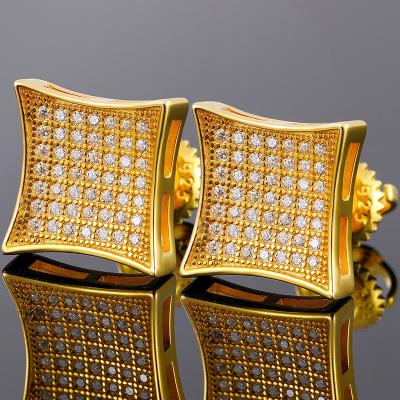 China High Quality/Hiphop Glazed Out VVS Moissanite Curved Surface Gold Paved Plated 925 Sterling Silver Earrings Stud for sale