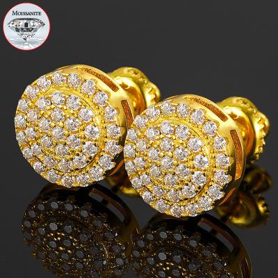 China Original High Quality/Hiphop Jewelry Hip Hop Design 925 Sterling Silver VVS Moissanite Diamond Iced Out Geometric Stud Earrings For Men for sale