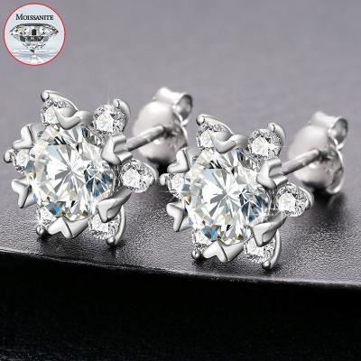 China High Quality/OEM Service ODM Hiphop OEM Fine Jewelry 925 Sterling Silver VVS Moissanite Diamond Hexagonal Star Flower Stud Earrings for sale