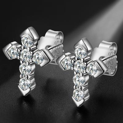 China Hot Sale High Quality/Hiphop Moissanite Cross Stud Earrings Screw Back 925 Sterling Silver VVS Moissanite Diamond Stud Earrings for sale