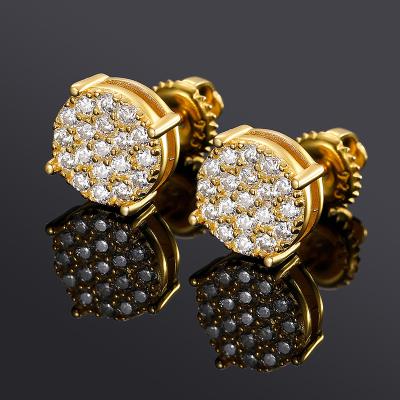 China Wholesale High Quality/Hiphop Jewelry Gold Plated 925 Sterling Silver VVS Moissanite Paved Stud Earrings With Screw Back for sale