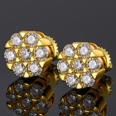 China High Quality Jewelry Iced Out 18K/Hiphop Hip Hop Gold Plated 925 Sterling Silver VVS Moissanite Screw Back Stud Earrings for sale