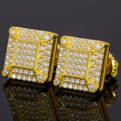 China High Quality/Hiphop Hip Hop Iced Out Jewelry Square Shape 18K Gold Plated 925 Sterling Silver Moissanite Diamond Stud Earrings for sale