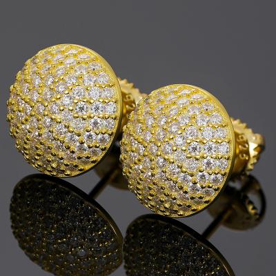 China Luxury High Quality/Hiphop Iced Out Jewelry Gold Plated 925 Sterling Silver Moissanite Diamond Hip Hemispherical Hop Stud Earrings for sale